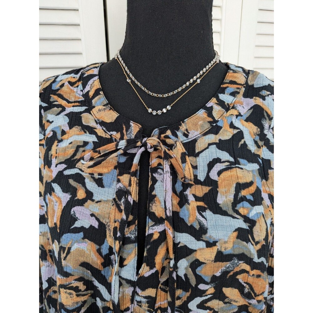 Zac & Rachel Blouse Women XL Multicolor Geo Peasant Boho Top Crochet Art To Wear - Picture 2 of 11